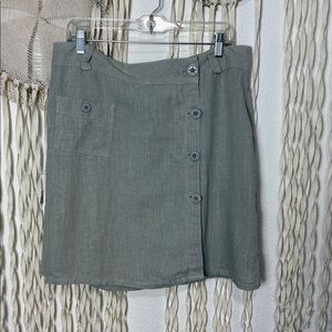 Blanc Bleu Gage Green Linen Above Knee Wrap Skirt size XL